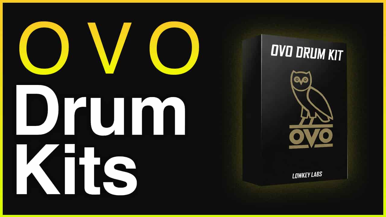 OVO Drum Kits banner featuring a black product box with owl logo
