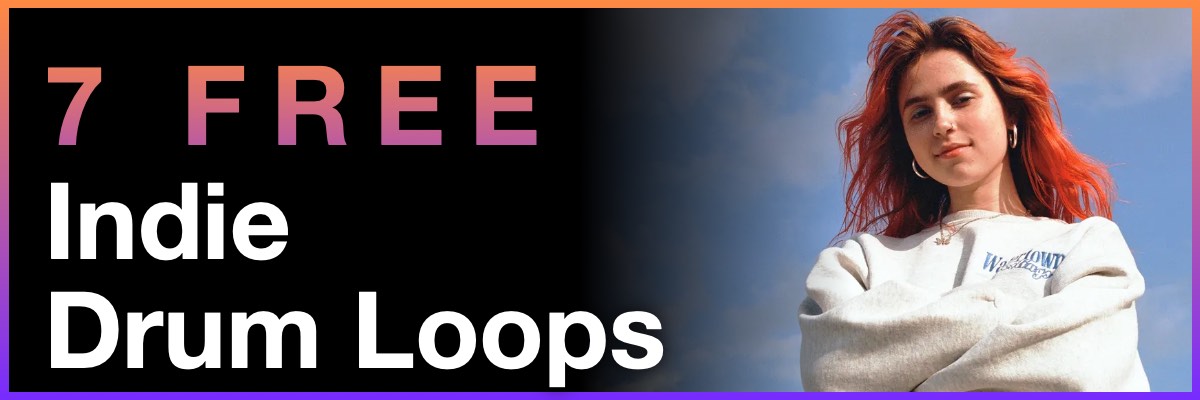 7 Free Indie Drum Loops banner featuring a portrait of artist Clairo