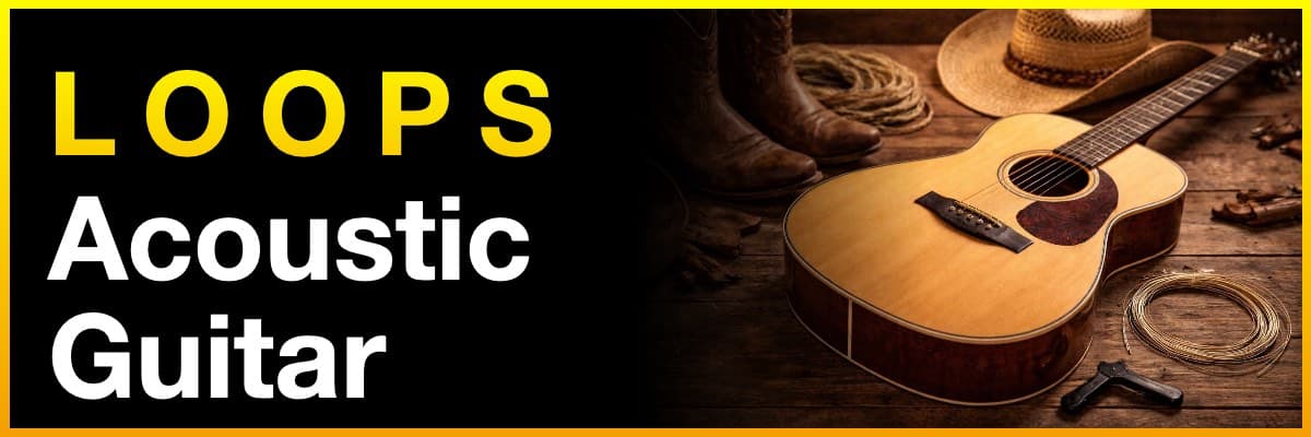 Acoustic Guitar Loops banner with a guitar, cowboy hat, and boots