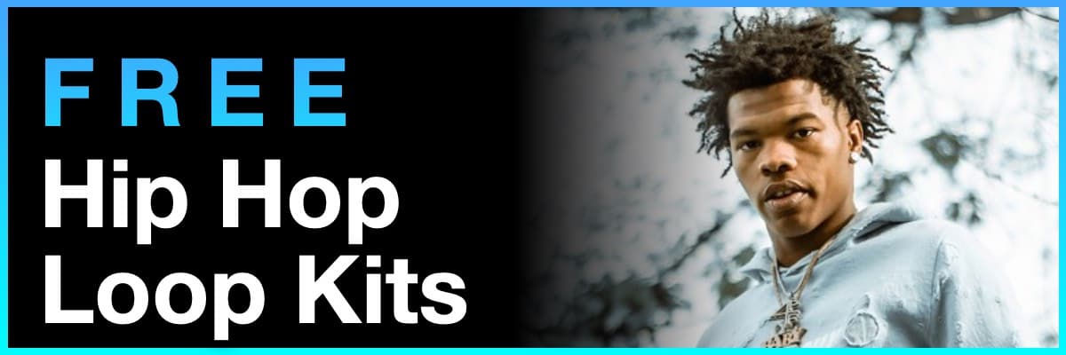 Free Hip Hop Loop Kits banner featuring a portrait of Lil Baby