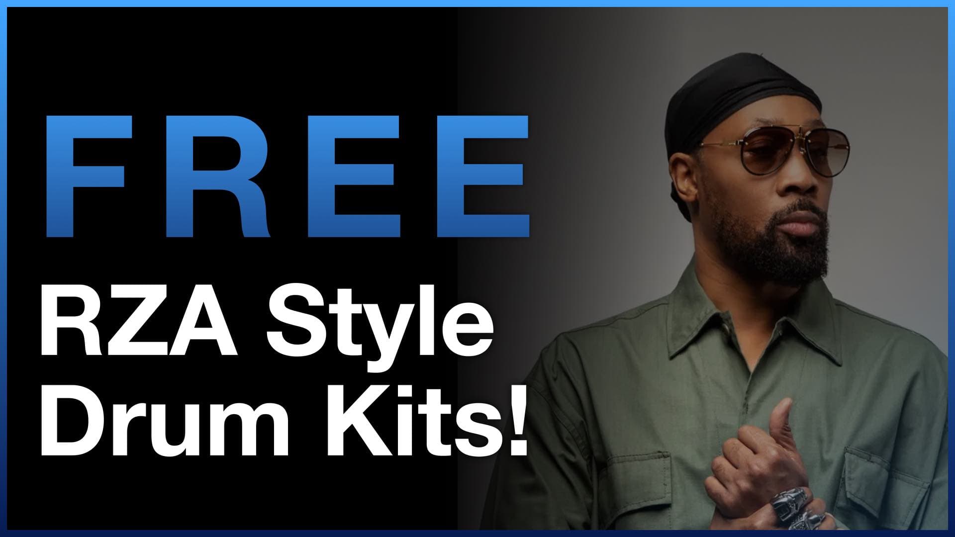 Free RZA Style Drum Kits banner featuring a portrait of the producer